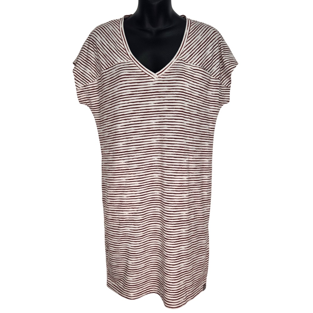 Title Nine Hiolani Dress XS Burgundy White Striped V-Neck Cap Sleeve T-Shirt
